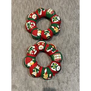 Two Vintage Cloth Sewn soft Christmas Wreath from the 1970s or 1980s